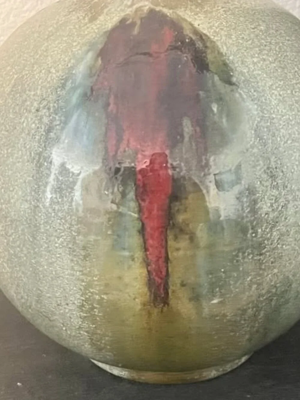 Mid-Century Modern Drip Glaze Ceramic Globe Vase with Fambe-like Finish $90